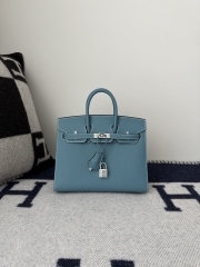 Birkin 25cm Epsom Leather Handbag New Blue Jean Silver Hardware