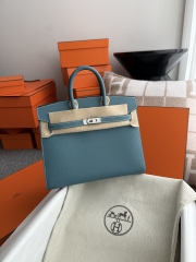 Birkin 25cm Epsom Leather Handbag New Blue Jean Silver Hardware
