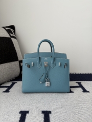 Birkin 25cm Epsom Leather Handbag New Blue Jean Silver Hardware