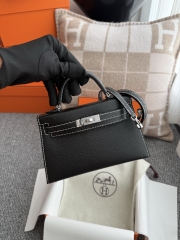 Kelly Mini II Chevre Goat Leather Black Amber