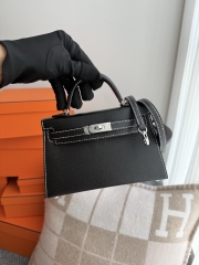 Kelly Mini II Chevre Goat Leather Black Amber