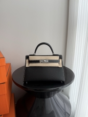 Kelly Mini II Chevre Goat Leather Black Amber