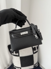 Kelly Mini II Chevre Goat Leather Black Amber