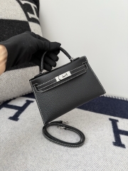 Kelly Mini II Chevre Goat Leather Black Amber
