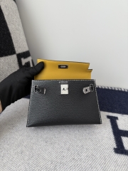 Kelly Mini II Chevre Goat Leather Black Amber