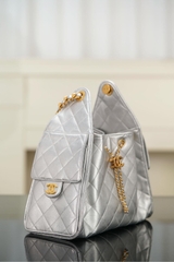 Chanel 25s Small Hobo Drawstring Bucket Bag Silver
