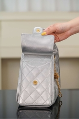Chanel 25s Small Hobo Drawstring Bucket Bag Silver