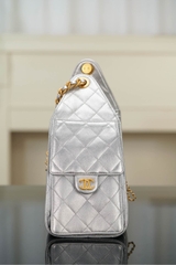 Chanel 25s Small Hobo Drawstring Bucket Bag Silver