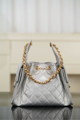 Chanel 25s Small Hobo Drawstring Bucket Bag Silver