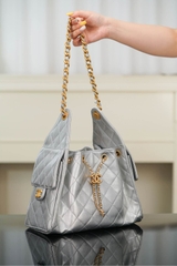 Chanel 25s Small Hobo Drawstring Bucket Bag Silver