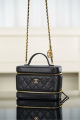 Chanel 25A Dual Layer Makeup Bag Black Gold