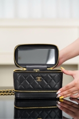 Chanel 25A Dual Layer Makeup Bag Black Gold