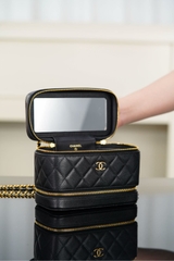 Chanel 25A Dual Layer Makeup Bag Black Gold