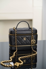 Chanel 25A Dual Layer Makeup Bag Black Gold