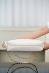 Channel 22P Spring Summer New Small White Handbag with Gold Buckle