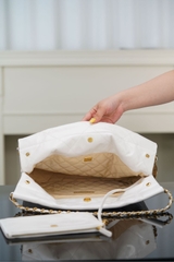 Channel 22P Spring Summer New Small White Handbag with Gold Buckle