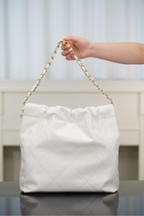 Channel 22P Spring Summer New Small White Handbag with Gold Buckle