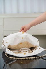 Channel 22P Spring Summer New Small White Handbag with Gold Buckle