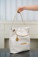 Channel 22P Spring Summer New Small White Handbag with Gold Buckle