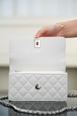 Chanel 25P Accordion Bag Silver White Litchi Leather