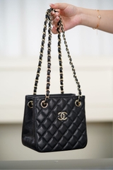 Chanel 25C Mini Tote Black Gold Lychee