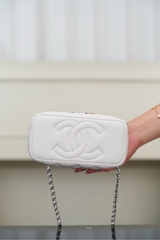 Chanel 25P Hidden Handle Long Box Bag White Lychee Leather