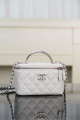 Chanel 25P Hidden Handle Long Box Bag White Lychee Leather