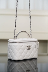 Chanel 25P Hidden Handle Long Box Bag White Lychee Leather