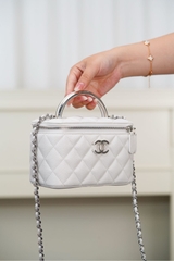 Chanel 25P Hidden Handle Long Box Bag White Lychee Leather