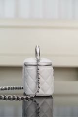 Chanel 25P Hidden Handle Long Box Bag White Lychee Leather