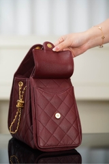 Chanel 25A Small Hobo Drawstring Bucket Bag Wine Red