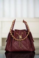 Chanel 25A Small Hobo Drawstring Bucket Bag Wine Red