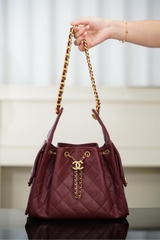 Chanel 25A Small Hobo Drawstring Bucket Bag Wine Red
