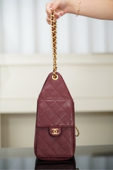 Chanel 25A Small Hobo Drawstring Bucket Bag Wine Red
