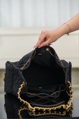 Chanel 25s Hobo Bag Drawstring Bucket Bag in Black Denim, Large