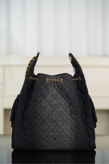 Chanel 25s Hobo Bag Drawstring Bucket Bag in Black Denim, Large