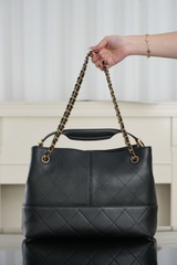 Chanel 25A Handmade Shopping Bag Black Cow Small