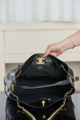 Chanel 25A Handmade Shopping Bag Black Cow Small