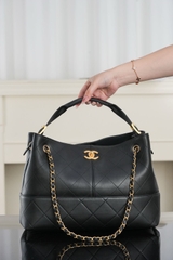 Chanel 25A Handmade Shopping Bag Black Cow Small