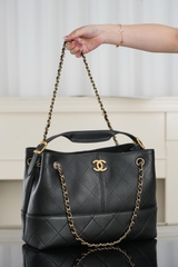 Chanel 25A Handmade Shopping Bag Black Cow Small