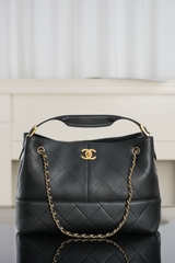 Chanel 25A Handmade Shopping Bag Black Cow Small