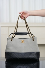 Chanel 25A Suede Shopping Bag Grey Small