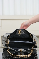 Chanel 25A Suede Shopping Bag Grey Small