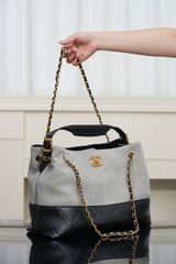 Chanel 25A Suede Shopping Bag Grey Small