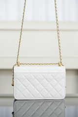 Chanel 25s Double Gold Beaded Chain White Gold