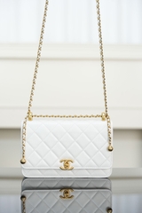 Chanel 25s Double Gold Beaded Chain White Gold
