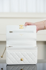 Chanel 25s Double Gold Beaded Chain White Gold