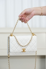 Chanel 25s Double Gold Beaded Chain White Gold