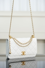 Chanel 25s Double Gold Beaded Chain White Gold