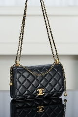 Chanel 25s Double Gold Bead Chain Black Gold